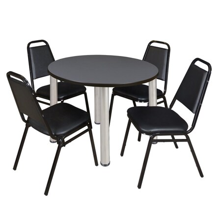 Kee Kee Round Table & Chair Set, Wood, Metal, Vinyl Top, Grey TB42RNDGYBPCM29BK